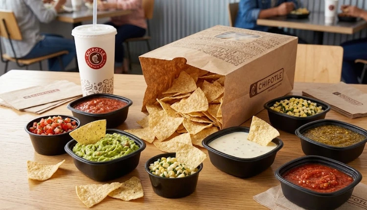 Chipotle tortilla chips with guacamole and salsa dips