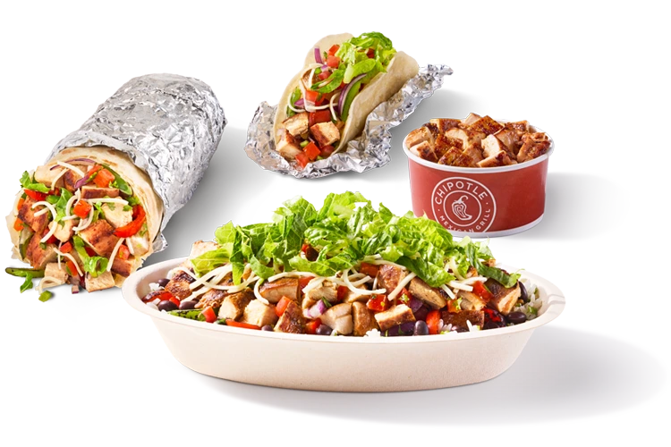 Chipotle high protein menu with burritos, tacos and bowl
