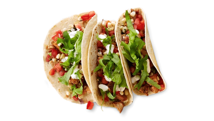 Three Chipotle tacos with protein, salsa and toppings